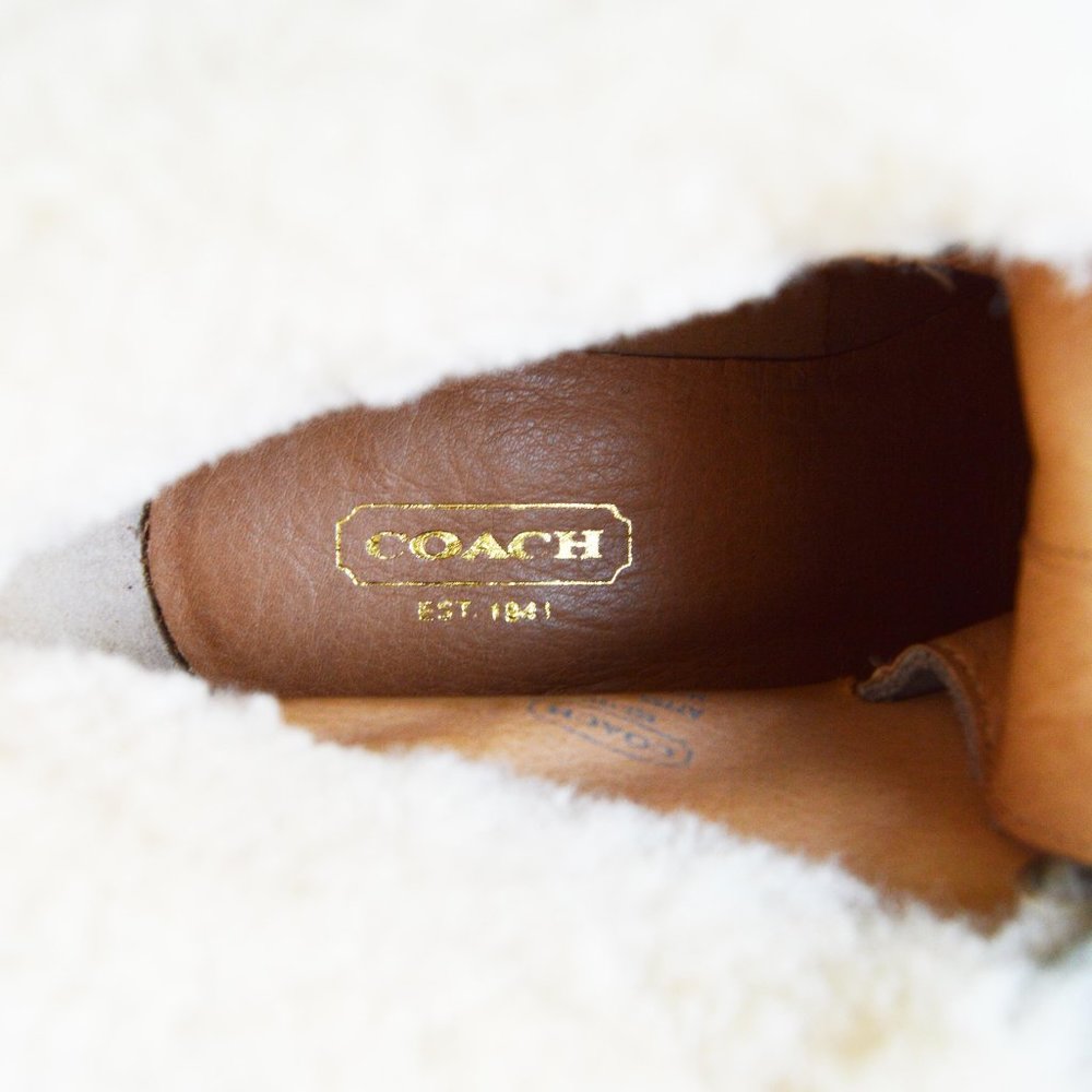COACH MALIA Tan Fuzzy Heeled Booties. Size 6 - Picture 6 of 7